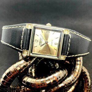 Embassy/Gruen GEM1647L Gemmed Bezel/Square/Silver/Black Leather Women’s Watch